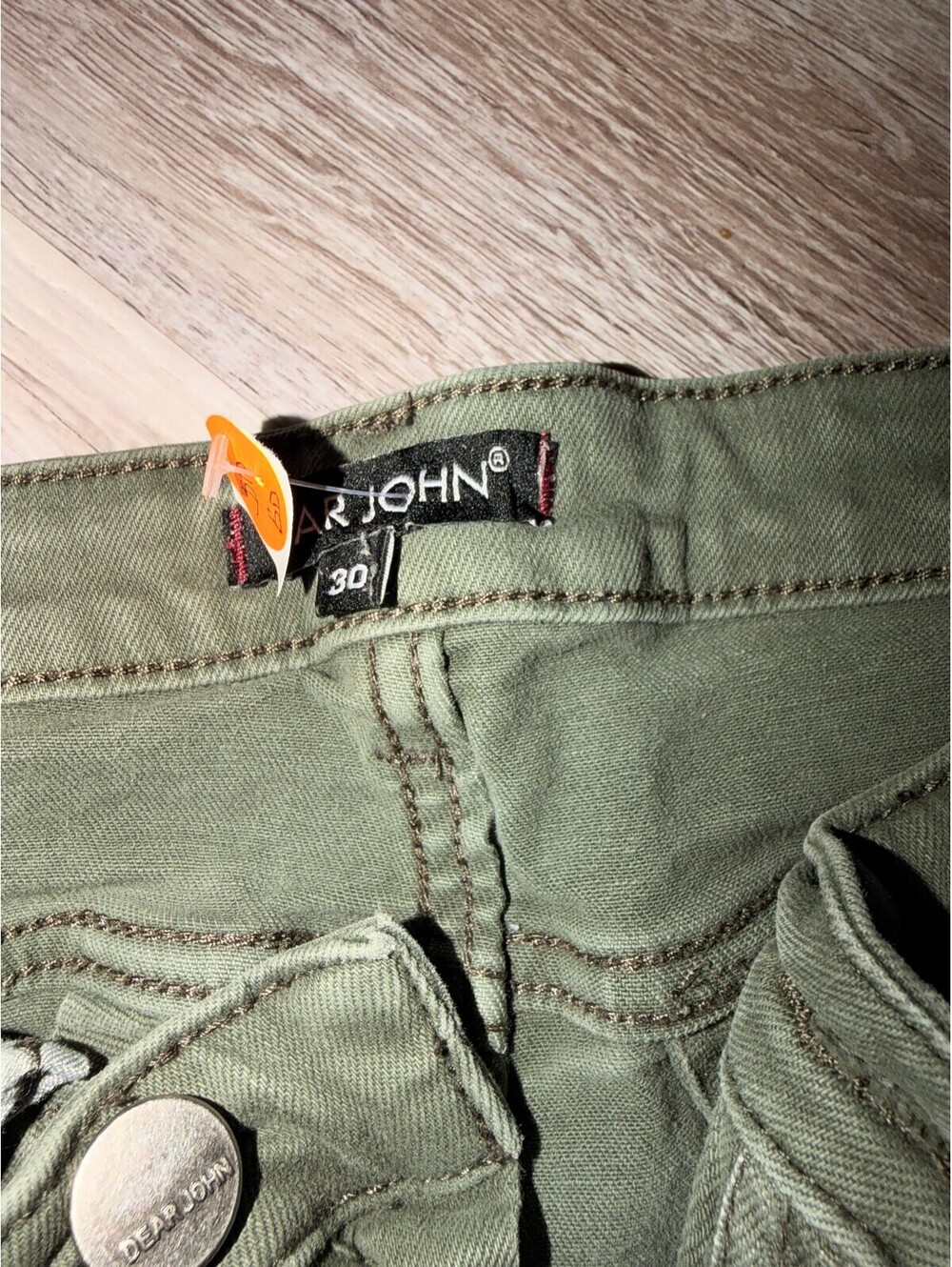 Dear John Men's Olive Green Frayed Hem Jeans Size 30 - Picture 3 of 4